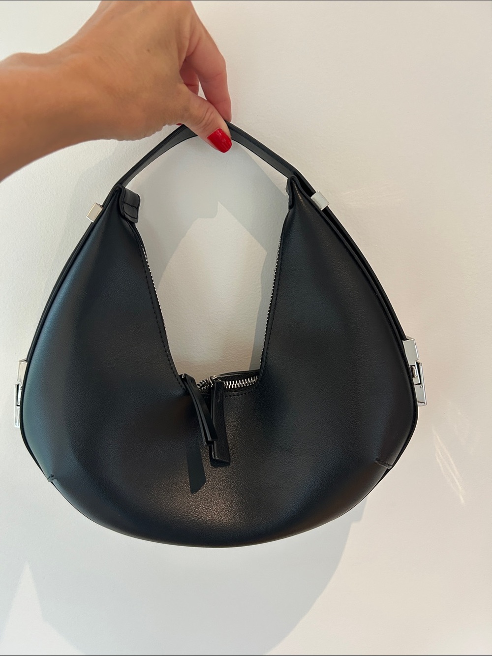 Black Leather Crescent Shoulder Bag - Picture 2 of 6